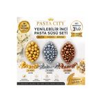 By Paster Pasta City 3’lü Set Yenilebilir İnci Pasta Süsü – Altın Gümüş Bronz (15g x 3) Metalik Parlak Draje