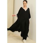 By Saygı Dantel Detaylı Cepli Uzun Tunik Beli Lastikli Pantolon Oversize 2'li Viskon Takım