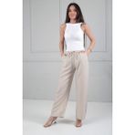 By Saygı Kadın Beli Lastikli Cepli Çilek Bol Paça Pantolon - Bej - XL