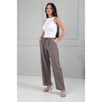 By Saygı Kadın Beli Lastikli Cepli Çilek Bol Paça Pantolon - Vizon - M