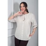 By Saygı Kadın Düğme Detaylı Italyan Cotton Oversize Bluz - Standart - Bej
