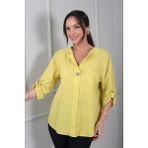 By Saygı Kadın Düğme Detaylı Italyan Cotton Oversize Bluz - Standart - Sarı