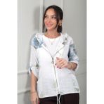 By Saygı Kadın Kapüşonlu Düğmeli Uzun Kıollu Cepli Çiçek Desenli Italyan Cotton Ceket - Standart - Ekru