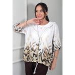 By Saygı Kadın Kapüşonlu Düğmeli Uzun Kollu Cepli Leopar Desen Italyan Cotton Ceket - Standart - Ekru