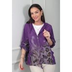 By Saygı Kadın Kapüşonlu Düğmeli Uzun Kollu Cepli Leopar Desen Italyan Cotton Ceket - Standart - Mor