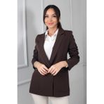 By Saygı Kadın Kruvaze Yaka Astarlı Cepli Ceket - XL - Kahve