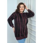 By Saygı Kadın Önü Düğme Detaylı Simli Boyuna Çizgili Büyük Beden Triko Tunik Kazak - Mor - 2XL