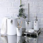 By Selim Beyaz Gümüş 5 Parça Polyester Banyo Seti Leaf Banyo Seti