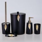 By Selim Siyah Altın 5 Parça Polyester Banyo Seti Leaf Banyo Seti