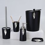 By Selim Siyah Gümüş 5 Parça Polyester Banyo Seti Leaf Banyo Seti
