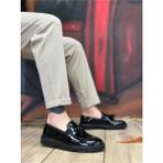 By Shoes BA0005 Bağcıksız Yüksek Taban Siyah Rugan Klasik Püsküllü Corcik Erkek Ayakkabısı