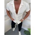 By Srt Giyim Erkek Kısa Kollu Apaj Yaka Yazlık Gömlek - XL - 001-Beyaz