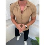 By Srt Giyim Erkek Kısa Kollu Apaj Yaka Yazlık Gömlek - XL - Hardal