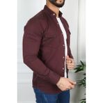 By Srt Giyim Slim Fit Erkek Kot Gömlek Bordo - 03R-Bordo