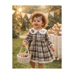 BY TUNA DESİGN Bayramlık İsimli Kız Bebek Elbisesi – Bayramlık Bebek Kıyafeti – Vintage Ekose, Pamuklu Kumaş
