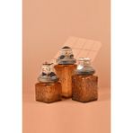 By Uzunoğlu El Yapımı Özel Tasarım Çay Kahve Şeker Kavanozu - 3'lü Set - Vakumlu Ahşap Kapaklı (Dore Detaylı) - Medium Amber Çiçekli Cam - Mutfak ve Ev Dekorasyonu