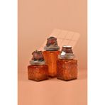 By Uzunoğlu El Yapımı Özel Tasarım Çay Kahve Şeker Kavanozu - 3'lü Set - Vakumlu Ahşap Kapaklı (Kahverengi Detaylı) - Dark Amber Çiçekli Cam - Mutfak ve Ev Dekorasyonu