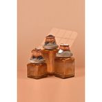 By Uzunoğlu El Yapımı Özel Tasarım Çay Kahve Şeker Kavanozu - 3'lü Set - Vakumlu Ahşap Kapaklı (Turuncu Detaylı) - Medium Amber Çizgili Cam - Mutfak ve Ev Dekorasyonu