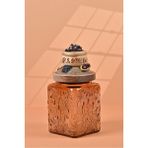 By Uzunoğlu El Yapımı Özel Tasarım Karabiber Baharat Kavanozu -700 ml - Vakumlu Ahşap Kapaklı (Dore Detaylı) - Light Amber Çiçekli Cam - Mutfak ve Ev Dekorasyonu