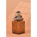 By Uzunoğlu El Yapımı Özel Tasarım Karabiber Baharat Kavanozu - 700 ml - Vakumlu Ahşap Kapaklı (Dore Detaylı) - Medium Amber Çiçekli Cam - Mutfak ve Ev Dekorasyonu