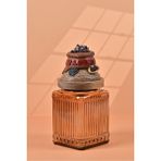 By Uzunoğlu El Yapımı Özel Tasarım Karabiber Baharat Kavanozu - 700 ml - Vakumlu Ahşap Kapaklı (Kahverengi Detaylı) - Light Amber Çizgili Cam - Mutfak ve Ev Dekorasyonu