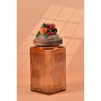 By Uzunoğlu El Yapımı Özel Tasarım Kavanoz - 1000 ml - Vakumlu Ahşap Kapaklı (Biber Detaylı) - Light Amber Çizgili Cam - Mutfak ve Ev Dekorasyonu