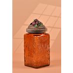 by UZUNOGLU El Yapımı Özel Tasarım Kavanoz - 1000 ml - Vakumlu Ahşap Kapaklı (Böğürtlen Detaylı) - Dark Amber Çiçekli Kare Cam - Mutfak ve Ev Dekorasyonu Dark Amber