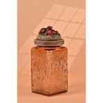 By Uzunoğlu El Yapımı Özel Tasarım Kavanoz - 1000 ml - Vakumlu Ahşap Kapaklı (Çilek Detaylı) - Light Amber Çiçekli Kare Cam - Mutfak ve Ev Dekorasyonu