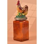 By Uzunoğlu El Yapımı Özel Tasarım Kavanoz - 1000 ml - Vakumlu Ahşap Kapaklı (Horoz Detaylı) - Dark Amber Çizgili Cam - Mutfak ve Ev Dekorasyonu
