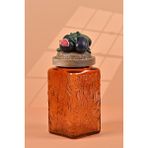 By Uzunoğlu El Yapımı Özel Tasarım Kavanoz - 1000 ml - Vakumlu Ahşap Kapaklı (İncir Detaylı) - Dark Amber Çiçekli Kare Cam - Mutfak ve Ev Dekorasyonu