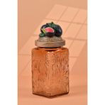 By Uzunoğlu El Yapımı Özel Tasarım Kavanoz - 1000 ml - Vakumlu Ahşap Kapaklı (İncir Detaylı) - Light Amber Çiçekli Kare Cam - Mutfak ve Ev Dekorasyonu