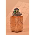 by Uzunoğlu El Yapımı Özel Tasarım Kavanoz - 1000 ml - Vakumlu Ahşap Kapaklı (Vişne Detaylı) - Light Amber Çiçekli Kare Cam - Mutfak ve Ev Dekorasyonu
