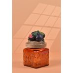 By Uzunoğlu El Yapımı Özel Tasarım Kavanoz - 500 ml - Vakumlu Ahşap Kapaklı (İncir Detaylı) - Dark Amber Çiçekli Kare Cam - Mutfak ve Ev Dekorasyonu