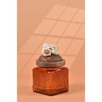 By Uzunoğlu El Yapımı Özel Tasarım Kavanoz - 500 ml - Vakumlu Ahşap Kapaklı (Sarımsak Detaylı) - Dark Amber Çizgili Cam - Mutfak ve Ev Dekorasyonu
