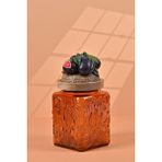 By Uzunoğlu El Yapımı Özel Tasarım Kavanoz - 700 ml - Vakumlu Ahşap Kapaklı (İncir Detaylı) - Dark Amber Çiçekli Kare Cam - Mutfak ve Ev Dekorasyonu