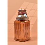 By Uzunoğlu El Yapımı Özel Tasarım Tuz Baharat Kavanozu - 1000 ml - Vakumlu Ahşap Kapaklı (Kahverengi Detaylı) - Light Amber Çizgili Cam - Mutfak ve Ev Dekorasyonu