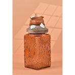 By Uzunoğlu El Yapımı Özel Tasarım Tuz Baharat Kavanozu - 1000 ml - Vakumlu Ahşap Kapaklı (Turuncu Detaylı) - Light Amber Çiçekli Cam - Mutfak ve Ev Dekorasyonu