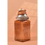 By Uzunoğlu El Yapımı Özel Tasarım Tuz Baharat Kavanozu - 1000 ml - Vakumlu Ahşap Kapaklı (Turuncu Detaylı) - Light Amber Çizgili Cam - Mutfak ve Ev Dekorasyonu