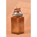 By Uzunoğlu El Yapımı Özel Tasarım Tuz Baharat Kavanozu - 1000 ml - Vakumlu Ahşap Kapaklı (Turuncu Detaylı) - Medium Amber Çizgili Cam - Mutfak ve Ev Dekorasyonu