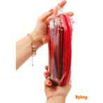 BYBAG Kırmızı Fermuarlı Kaliteli PVC Şeffaf Kalemlik Makyaj Çantası Kalem Kutusu