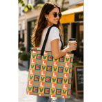 Bybag Love Retro Desenli Kadın Omuz Çantası - Fermuarlı Büyük Boy Oxford Kumaş Günlük Tote Bag 40X35 Cm