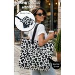 Bybag Siyah Beyaz İnek Desenli Plaj Çantası Büyük Boy Fermuarlı Tote Bag