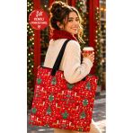 Bybag Yılbaşı Temalı Geyik Desenli Omuz Çantası | Çift Taraf Baskılı Fermuarlı Oxford Kumaş Tote Bag 40X35 Cm