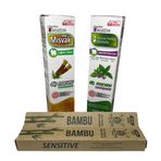 BYBARS DİŞ BAKIM SETİ SENSITIVE DİŞ MACUNU MİSVAK AĞACI ÖZLÜ, ALOE VERA VE PROPOLİS EKSTRAKTLI - SENSITIVE NATURAL HERBAL DİŞ MACUNU YEŞİLÇAY, EKİNEZYA, NANE EKSTRAKTLI - 2 ADET BAMBU DİŞ FIRÇASI