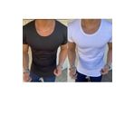BYBÜLENT Erkek 2 Li Paket Oval Yaka Siyah Beyaz Tişört Açık Yaka Likralı Slim Fit T-shirt
