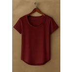BYBÜLENT Erkek Bordo Dar Kesim Özel Üretim Geniş Yaka Alt Oval Kesim Tişört T-Shirt