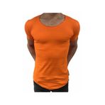 BYBÜLENT Erkek Oval Yaka Tişört Açık Yaka Likralı Slim Fit T-shirt Turuncu Vr051