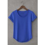 BYBÜLENT Mavi Erkek Özel Üretim Dar Kesim Geniş Pis Yaka Alt Oval Kesim Slim Tişört T-shirt