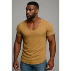 BYBÜLENT Premium Kalite Erkek Dar Kesim Geniş Yaka Tam Likralı Alt Oval Slim Kesim Tişört T-Shirt
