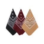 Bycc Bynn 3 Paket Saf Pamuk Şal Desenli Bandanalar Yüz Maskesi Kare Eşarp Şapkalar, Siyah + Bordo + Koyu Sarı, Size: 53cm * 53cm